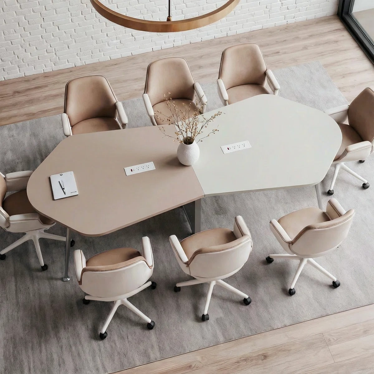 Okeysen 110" Octagonal Irregular Conference Table with 2 Outlets, 8-Sided Polygon Meeting Desk