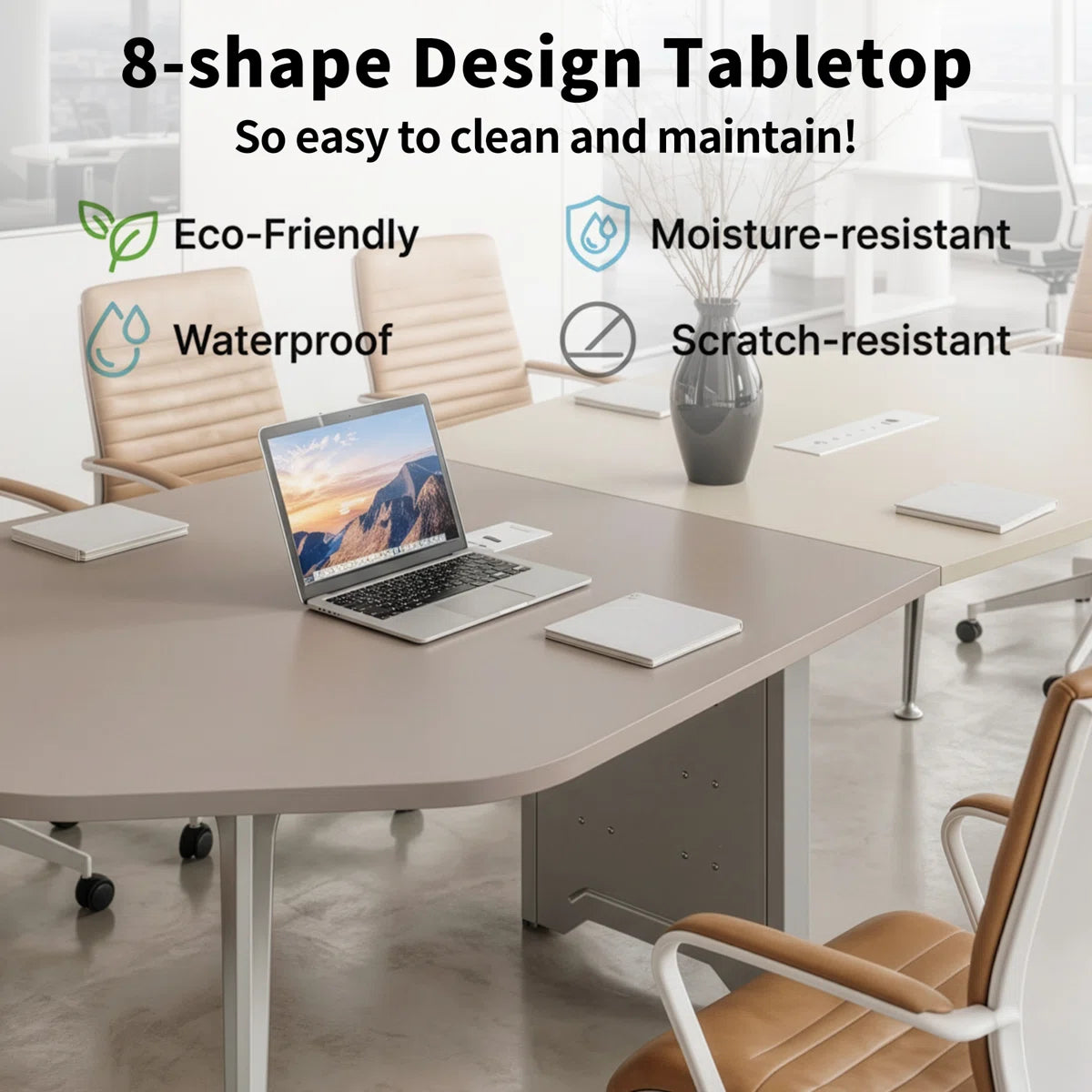 Okeysen 110" Octagonal Irregular Conference Table with 2 Outlets, 8-Sided Polygon Meeting Desk