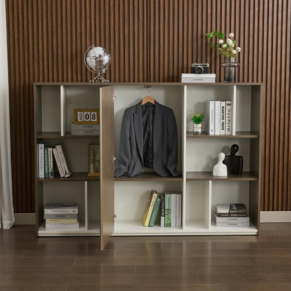 Okeysen 3-in-1 Executive Bookcase: Storage, Suit Hanging Wardrobe & Display Shelves for Office