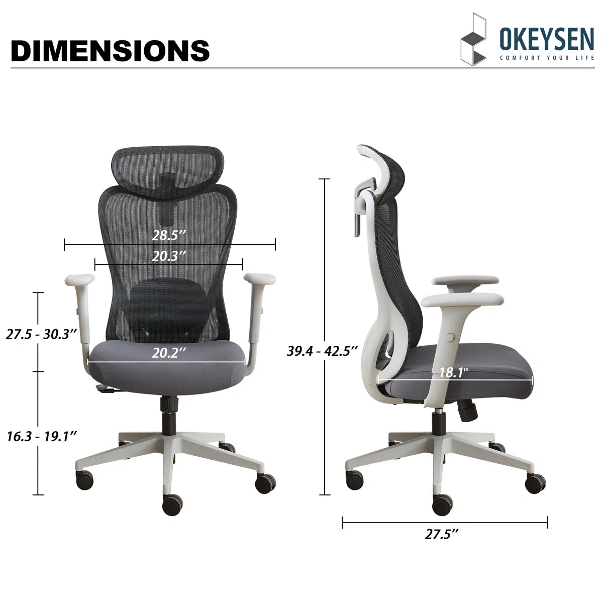 Okeysen BIFMA-Certified High-Back Mesh Executive Ergonomic Office Chair