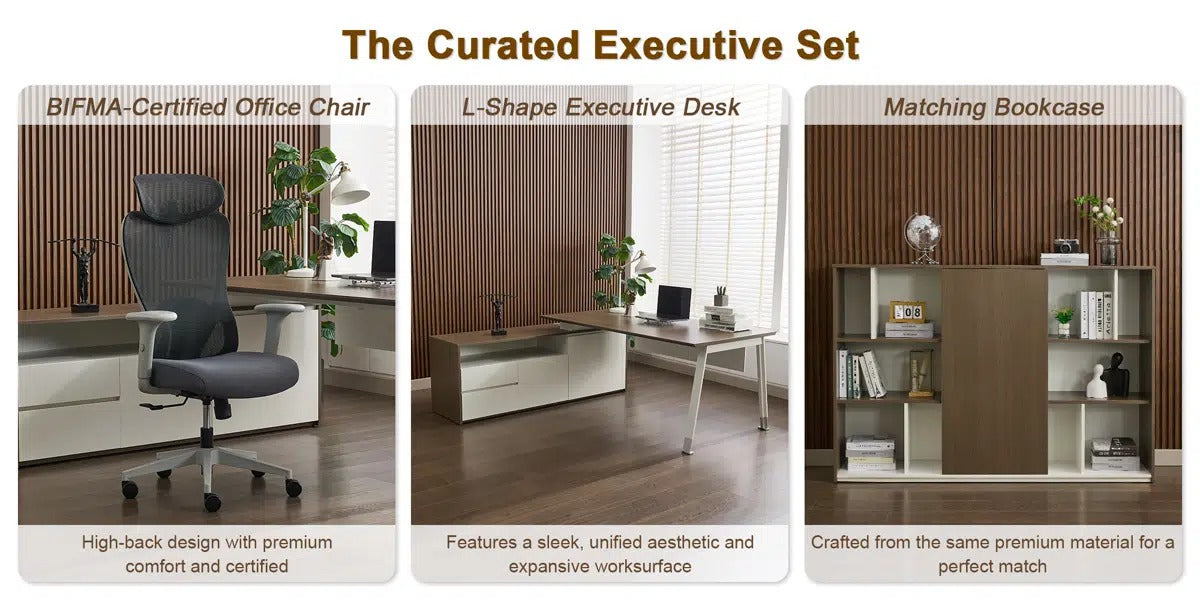 Okeysen L-Shaped Executive Desk with Ample Storage, Modern Large Office Desk with Filing Cabinet & Drawers