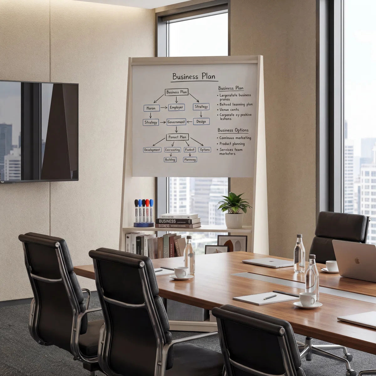Okeysen 75.2" Triangular Mobile Double-Sided Whiteboard & Bulletin Board with 3 Shelves