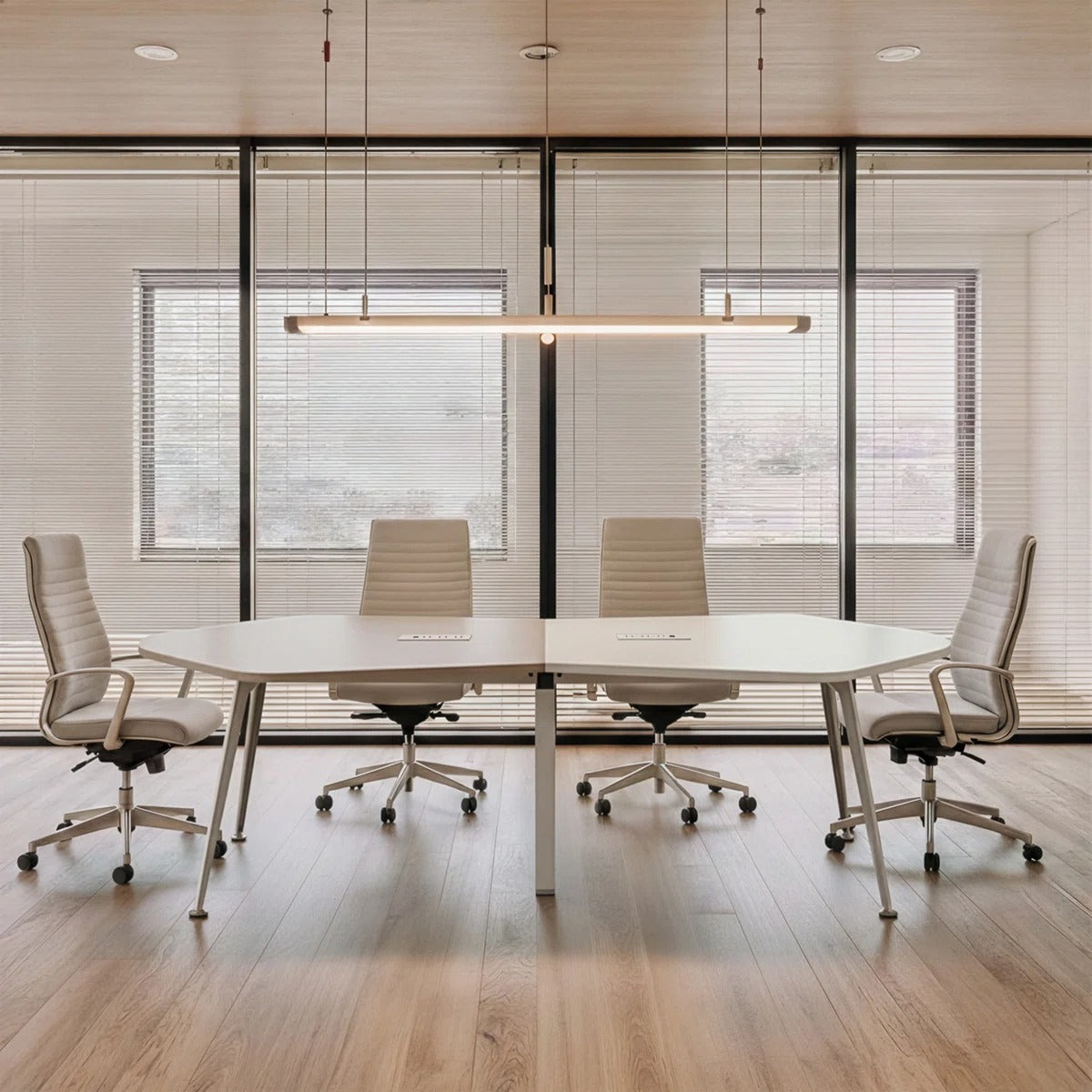Okeysen 110" Octagonal Irregular Conference Table with 2 Outlets, 8-Sided Polygon Meeting Desk