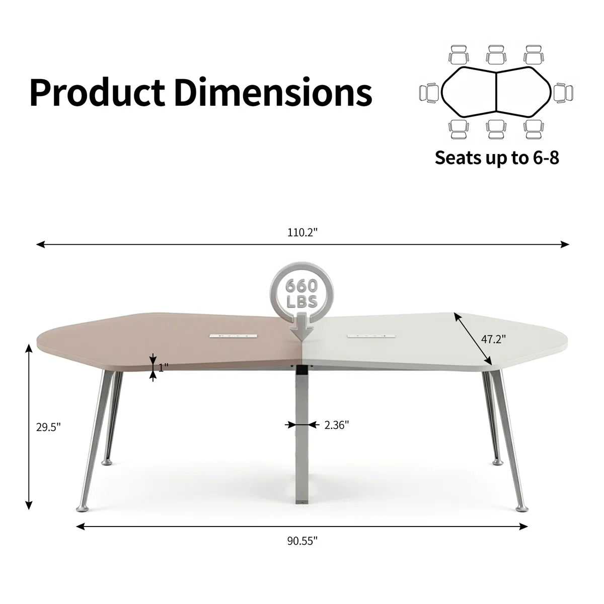 Okeysen 110" Octagonal Irregular Conference Table with 2 Outlets, 8-Sided Polygon Meeting Desk