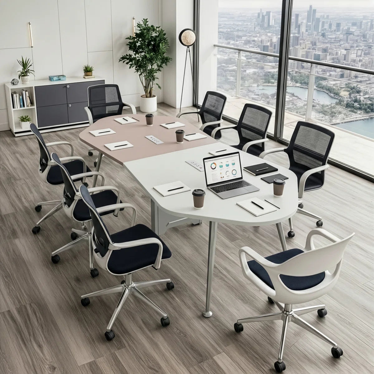 Okeysen 110" Octagonal Irregular Conference Table with 2 Outlets, 8-Sided Polygon Meeting Desk