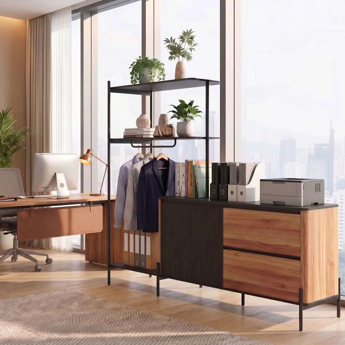 83" Office Storage Cabinet with Hanging Rod