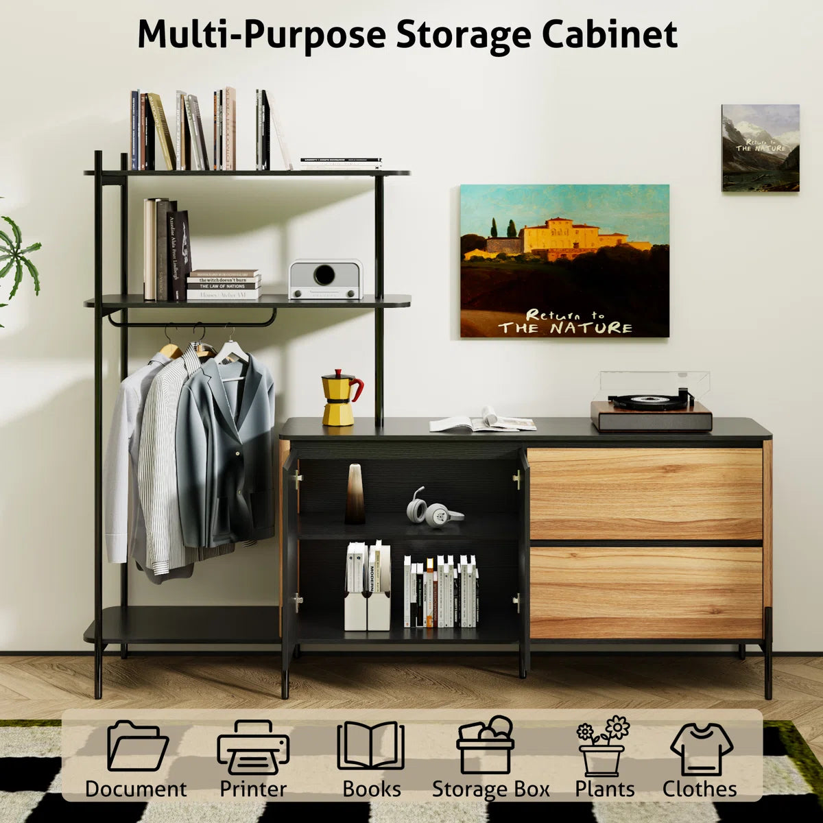 83" Office Storage Cabinet with Hanging Rod