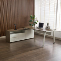 Okeysen L-Shaped Executive Desk with Ample Storage, Modern Large Office Desk with Filing Cabinet & Drawers