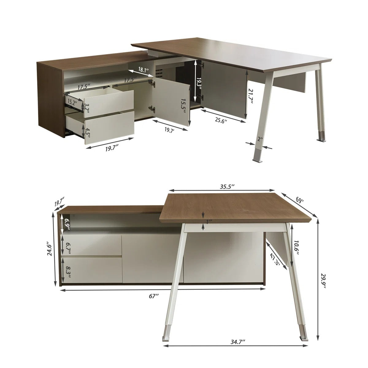 Okeysen L-Shaped Executive Desk with Ample Storage, Modern Large Office Desk with Filing Cabinet & Drawers