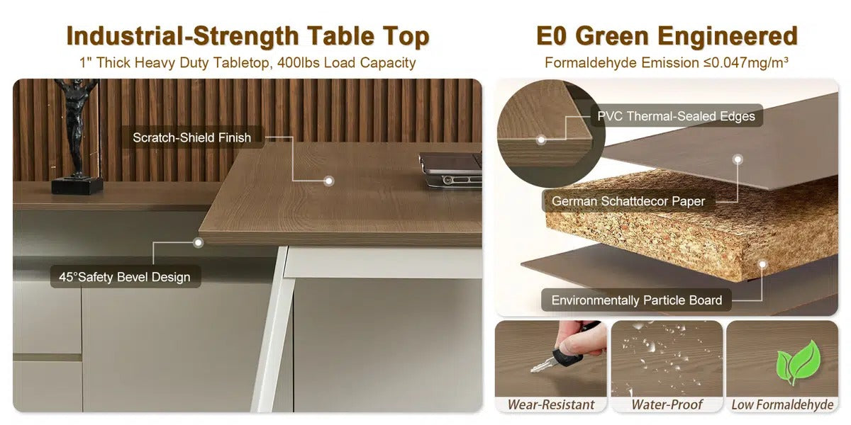 Okeysen L-Shaped Executive Desk with Ample Storage, Modern Large Office Desk with Filing Cabinet & Drawers