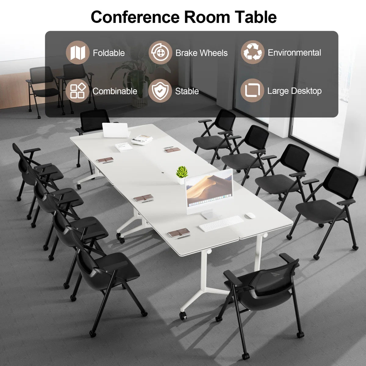 Niaja 3 Pcs Training Room Table Set 1 Flip-Top Table & 2 BIFMA-Certified Training Chairs