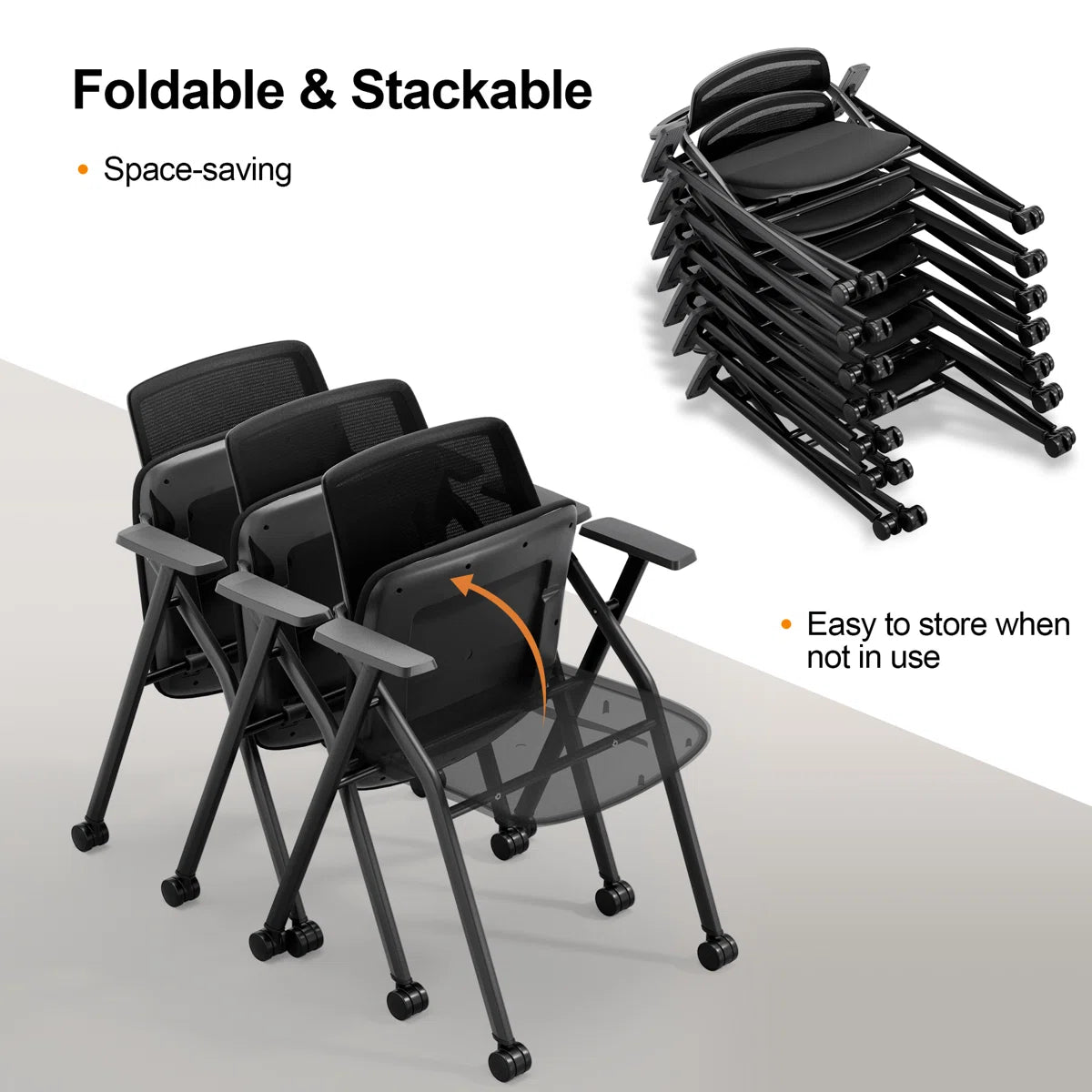 Niaja 3 Pcs Training Room Table Set 1 Flip-Top Table & 2 BIFMA-Certified Training Chairs
