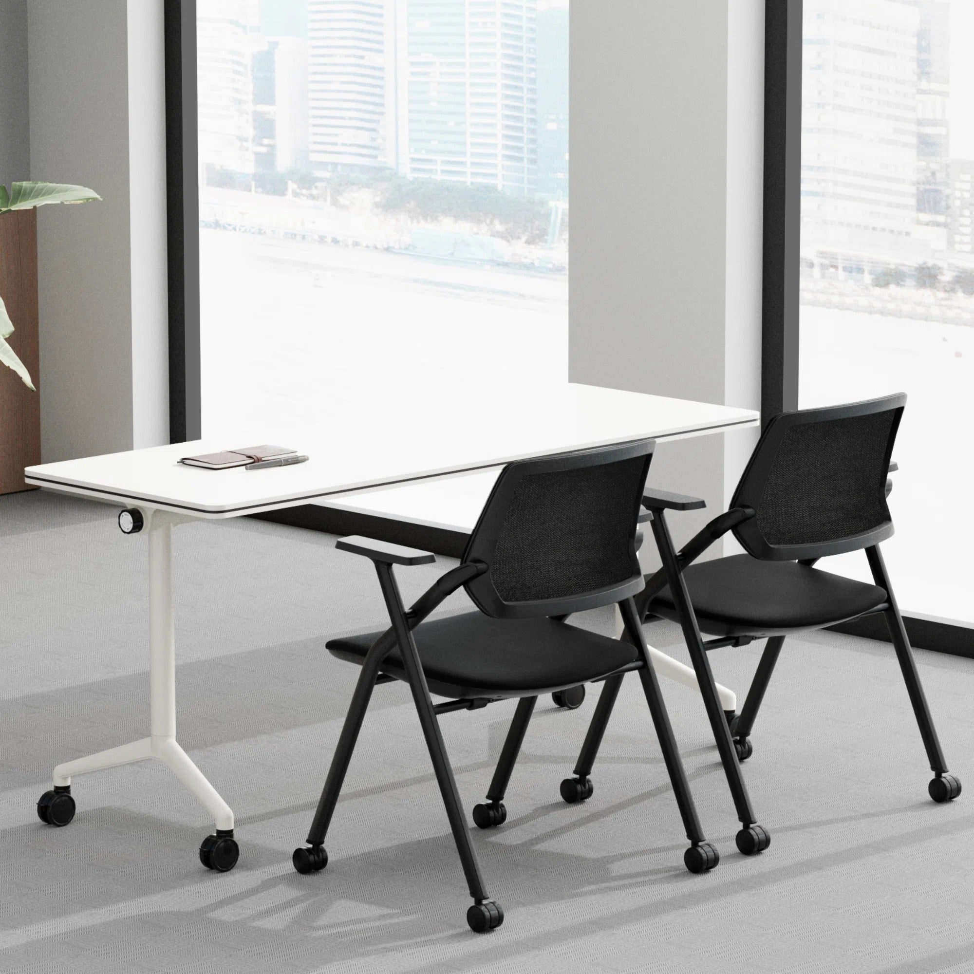 Niaja 3 Pcs Training Room Table Set 1 Flip-Top Table & 2 BIFMA-Certified Training Chairs