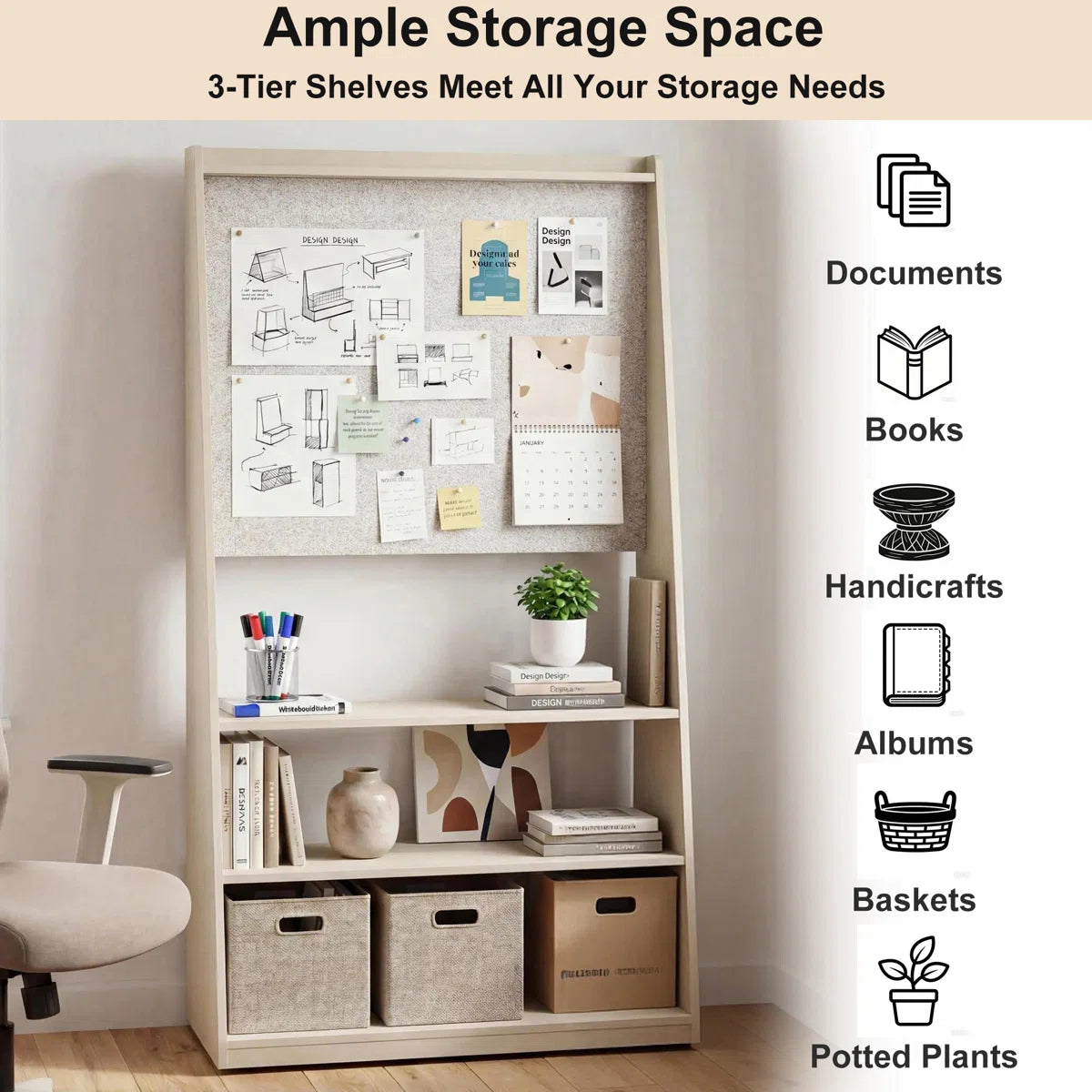 Okeysen 75.2" Triangular Mobile Double-Sided Whiteboard & Bulletin Board with 3 Shelves